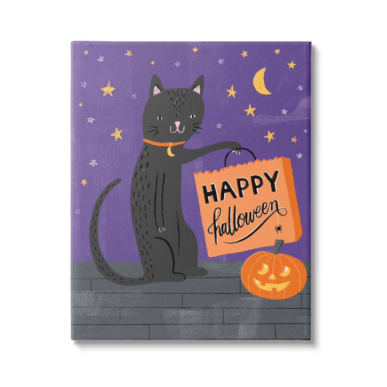 Stupell Industries Happy Halloween Black Cat Canvas Wall Art
